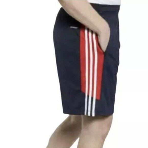Adidas Mens Size Small Aeroready Athletic Shorts Navy Blue Red 3 Stripes NEW - Picture 1 of 14